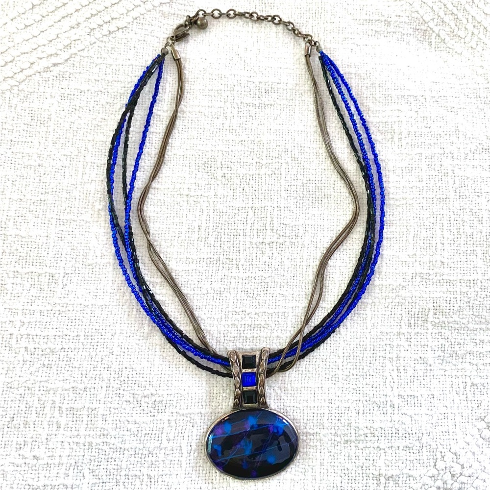 Chico’s Royal Blue Beaded Silver Necklace - Picture 5 of 5